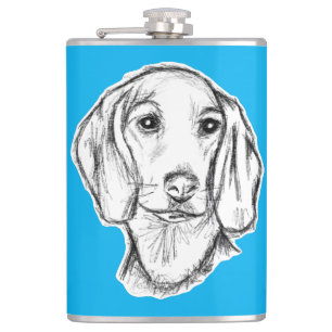 Petaca boceto de perro salchicha dibujado a mano en negro