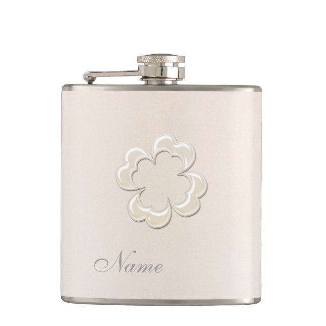 Petaca Boda Classy moda perla afortunada shamrock (Anverso)