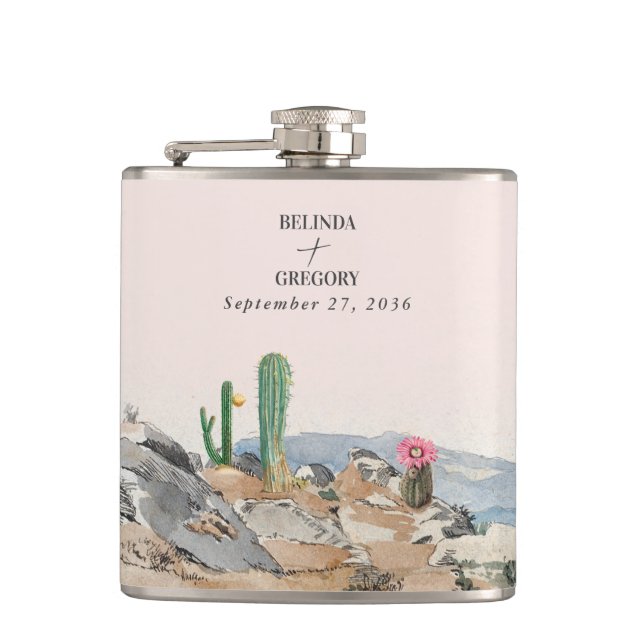Petaca Boda de Acuarela Cactus del Desierto Boho (Anverso)