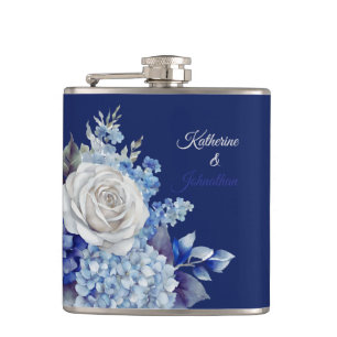 Petaca Boda de flores azul acuarela -