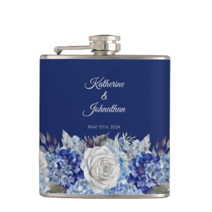 Petaca Boda de flores azul acuarela -