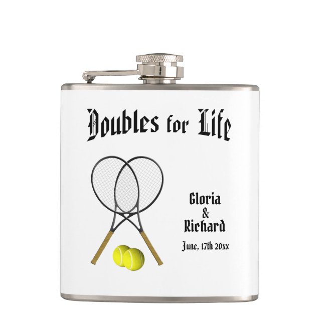 Petaca Boda de tenis en Doubles for Life (Anverso)