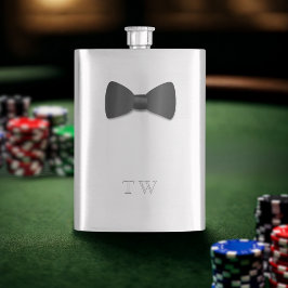Petaca Boda de Tuxedo Bow Tie Monogramo Plata Flask