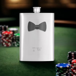 Petaca Boda de Tuxedo Bow Tie Monogramo Plata Flask