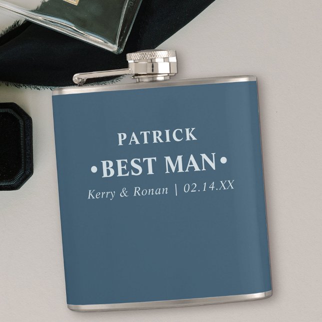 Petaca Boda Fecha y nombres Azul Mejor hombre personaliza (Wedding thank you gift for your best man)