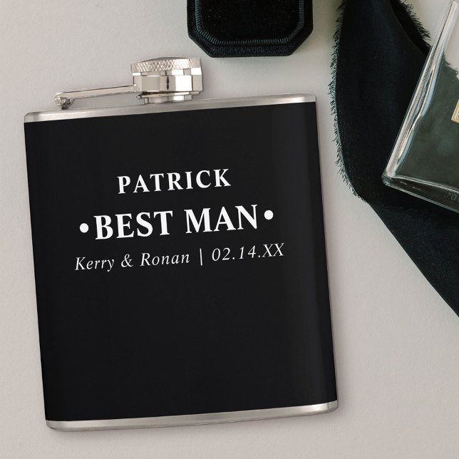 Petaca Boda Fecha y nombres Negro Personalizado Mejor Hom (Thank you gift for Best Man
)