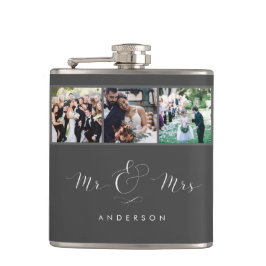 Petaca Boda Foto Script Sr. y Sra. Flask| Gris