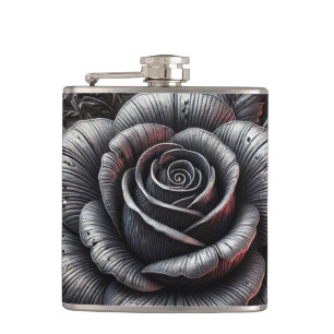 Petaca Boda Gótica Elegante Gris Plateado y Rosa Negra