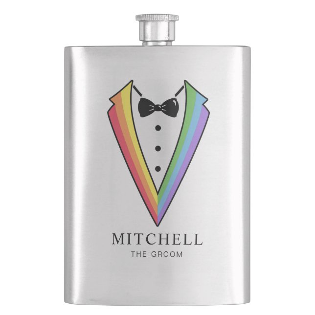 Petaca Boda Groom Groomsman Gay Rainbow Tuxedo (Anverso)