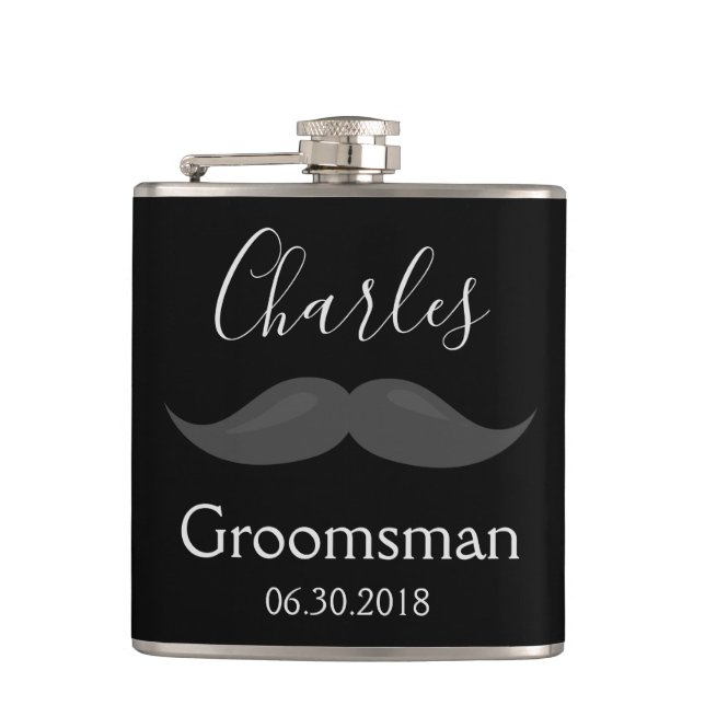Petaca Boda Groomsman Favor Mustache (Anverso)