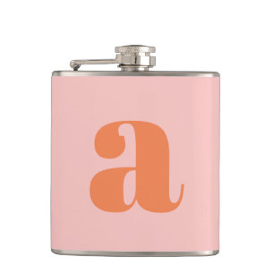 Petaca Boda Letra Inicial Monograma Moderno Rosa Naranja