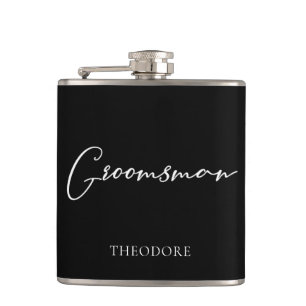 Petaca Boda Moderna Personalizada Groomsman Negro Blanco 