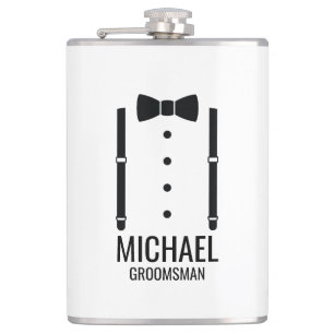 Petaca Boda negro Bow Tie Personalizado Groomsmen