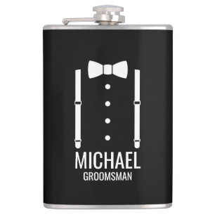 Petaca Boda negro Bow Tie Personalizado Groomsmen