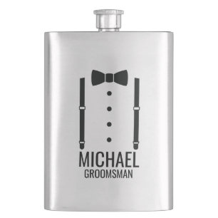 Petaca Boda negro Bow Tie Personalizado Groomsmen