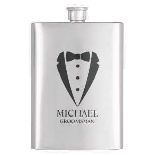 Petaca Boda negro Tuxedo Suit Groomsmen personalizado