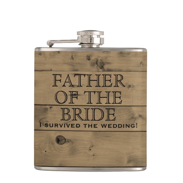 Petaca Boda rústica de campo maderera | Padre de la novia (Anverso)