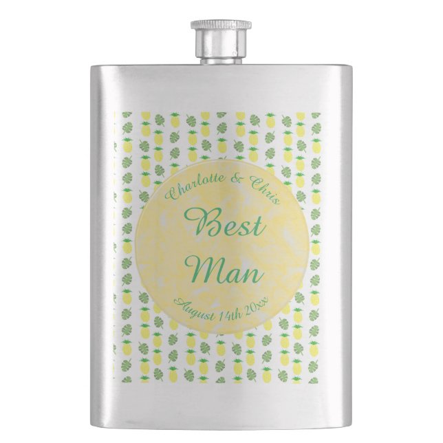 Petaca Boda Tropical de Verano Piña y Hojas de Palma (Anverso)