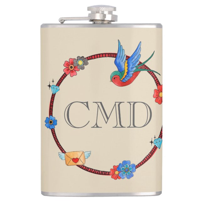 Petaca Boho Bluebird Personalizable Flask (Anverso)