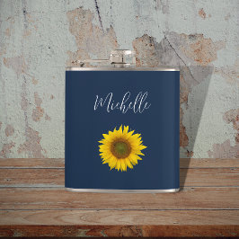 Petaca Boho Sunflower Navy Blue Elegalized Personalizado