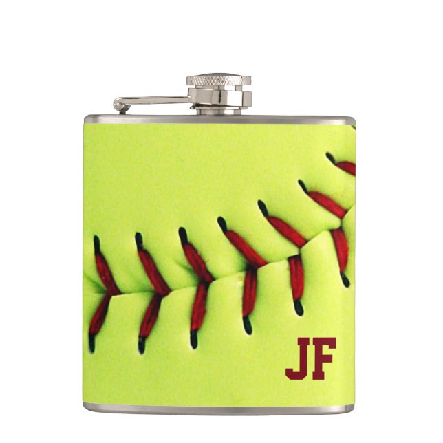 Petaca Bola amarilla personalizada del softball (Anverso)