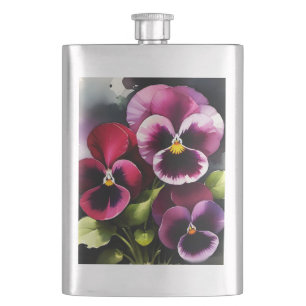 Petaca Bonito maroon daek pansies rojos pintura acuarela