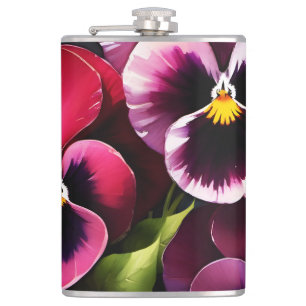 Petaca Bonito maroon daek pansies rojos pintura acuarela