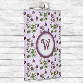 Petaca Bonito violeta y floral con cepas iniciales