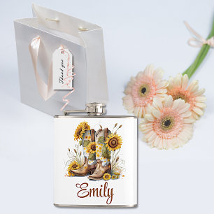 Petaca Boots y girasoles coloridos de gallina