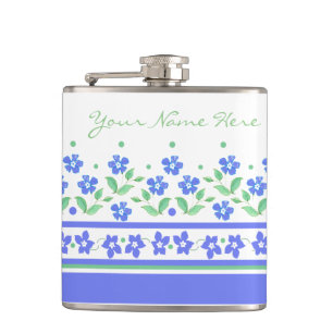 Petaca Borde floral verde azul perwinkle para personaliza
