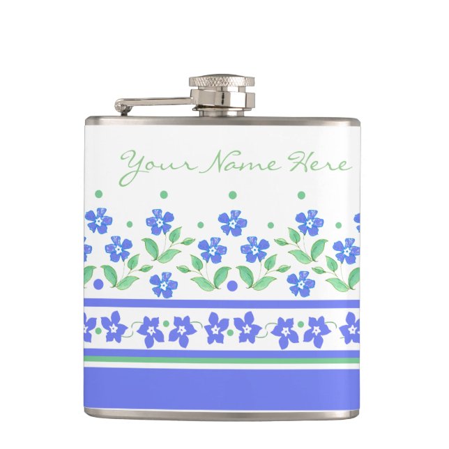 Petaca Borde floral verde azul perwinkle para personaliza (Anverso)