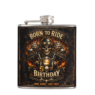 Petaca Born to Ride 50th Birthday Biker Skull Hip Flask