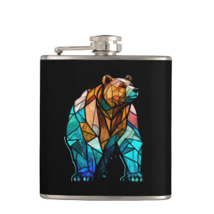 Petaca Bosque de vidrio manchado de retrato animal de oso