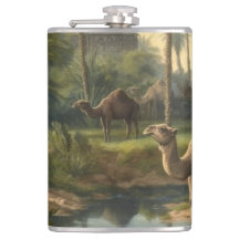 Botánico: dromedarios en la selva cerca de un río