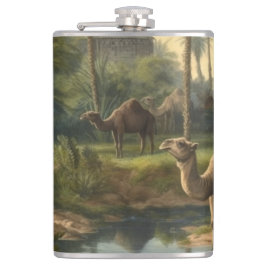 Petaca Botánico: dromedarios en la selva cerca de un río