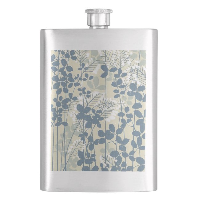 Petaca Botánico Japonés Azul Vintage: Helecho de Hoja Cre (Anverso)