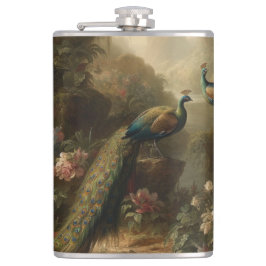 Petaca Botánico: tres pavos reales en jardín inglés