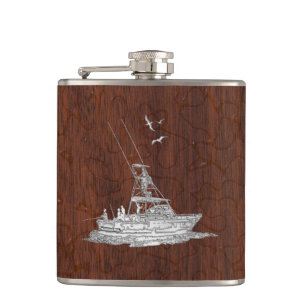 Petaca Bote de pesca cromada de marlín en la impresión de