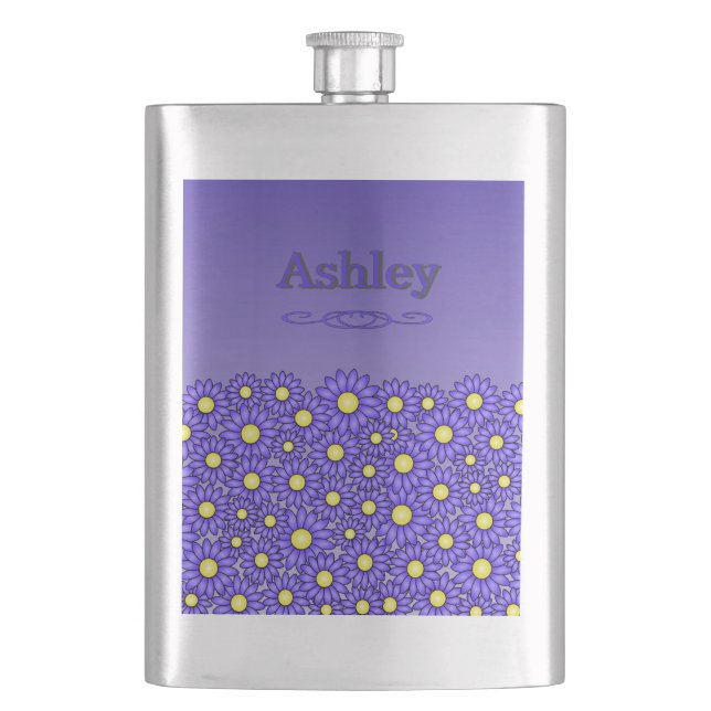 Petaca Botella de acero inoxidable Blue Flower (Anverso)