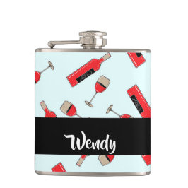 Petaca Botellas de vino rojo y patrón de gafas