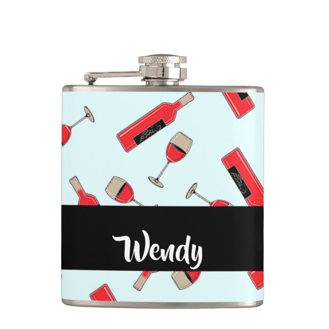 Petaca Botellas de vino rojo y patrón de gafas (Anverso)