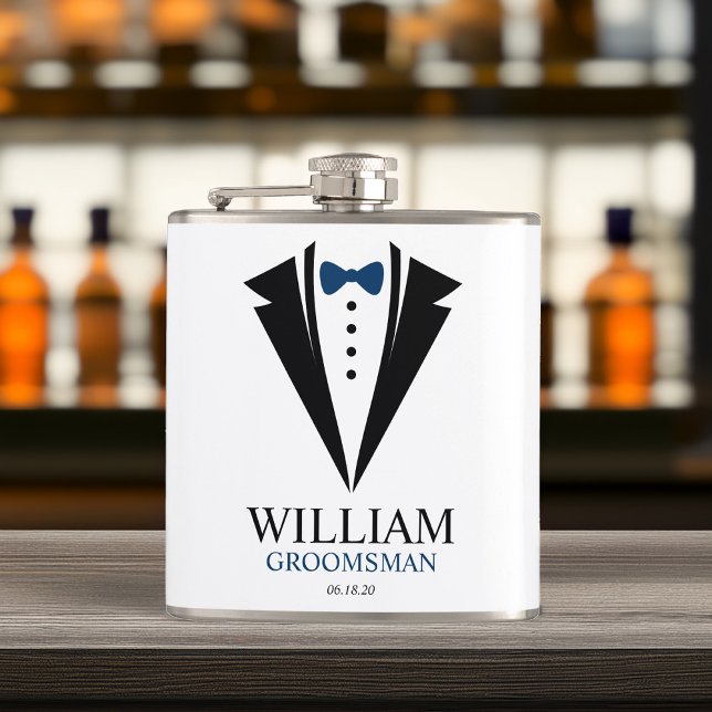 Petaca Bow Tie Tuxedo "Groomsman" personalizado (Subido por el creador)