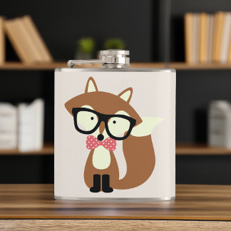 Petaca Bow Tie y Glasses Hipster Brown Fox