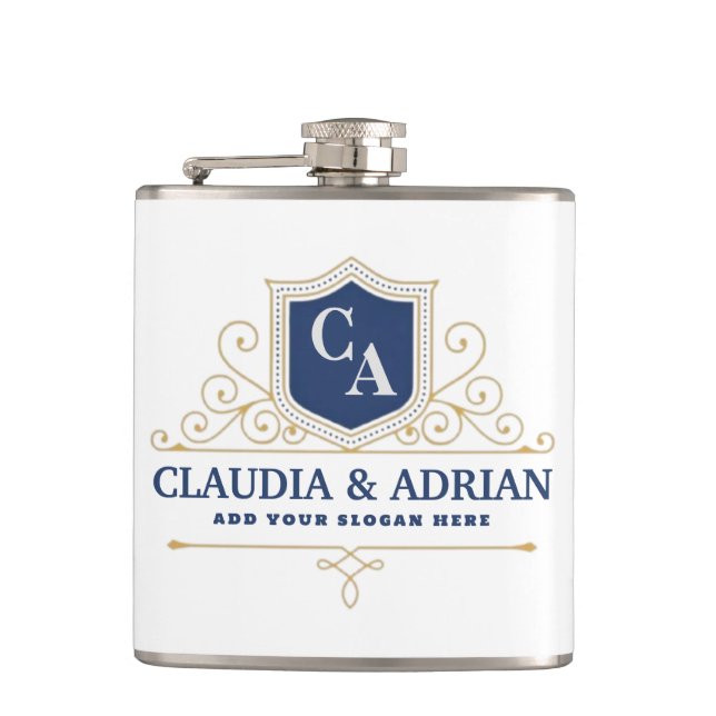 Petaca Bride And Groom Monogram Names Elegant Weeding (Anverso)