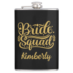 Petaca Bride Squad Black and Gold Word Art Personalizado
