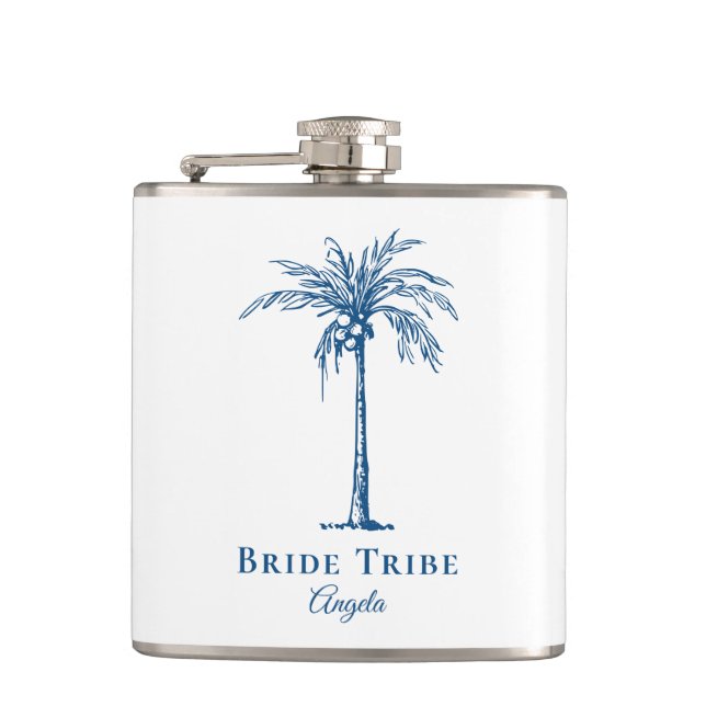 Petaca Bride Tribe Azul Personalizado Palma Tropical (Anverso)