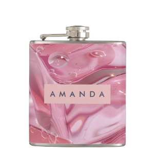 Petaca Brillo Rosado Hielo Personalizado con Destellos