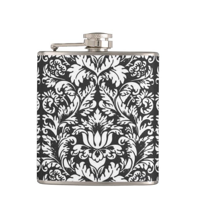 Petaca Brocade Lace de Damasco Blanco Negro (Anverso)
