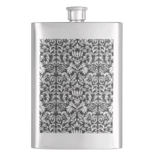 Petaca Brocado de encaje damasco vintage en blanco y negr