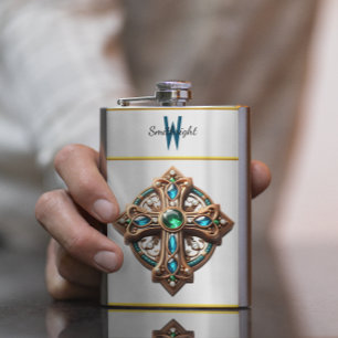 Petaca Broche místico cruzado con piedras preciosas azule